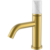 Смеситель для раковины Boheme Stick Mramor White 121-MG-MR-W золотой матовый/белый мрамор