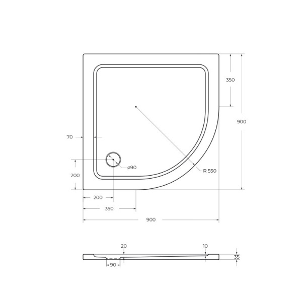 душевой поддон из стеклокомпозита cezares tray smc 80x80 tray-m-r-80-550-35-w белый
