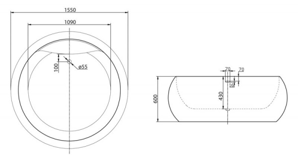акриловая ванна belbagno bb30-1550, 1550x1550x600