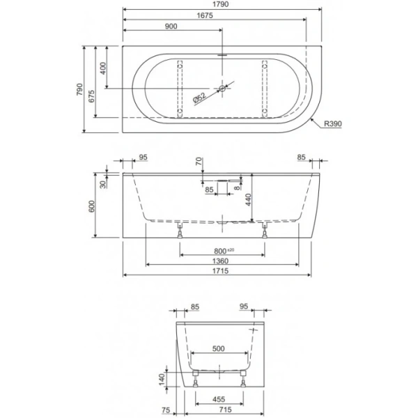 акриловая ванна 179x79 см cezares slim slim corner-180-80-60-l-w37-set
