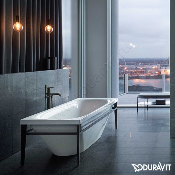ванна акриловая duravit xviu 700444000b20000 1600х800мм, акриловая бесшовная панель, слив-перелив, цвет: белый/ матовый черный