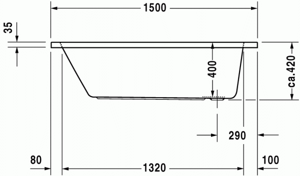 акриловая ванна duravit d-code 150x75 см 700095